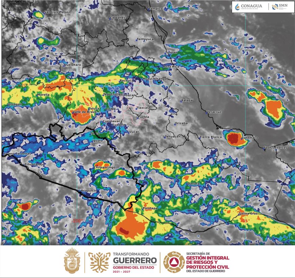 SGIRPCGRO prevé lluvias fuertes en Guerrero por zona de baja presión y onda tropical número 18