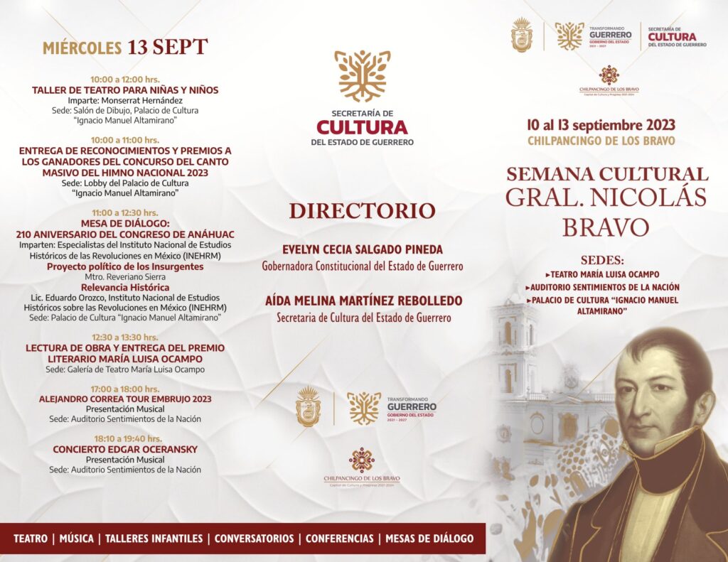 Se realizará la Semana Cultural “Gral. Nicolás Bravo” del 10 al 13 de septiembre en la capital del estado