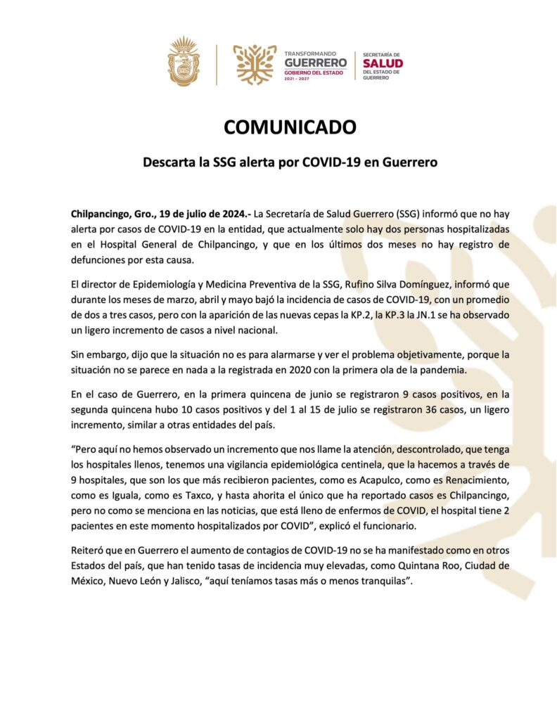 Descarta la SSG alerta por COVID-19 en Guerrero