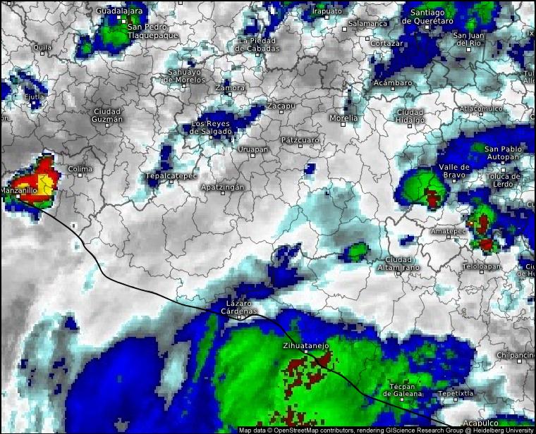 Protección Civil Guerrero informa la presencia de lluvias y descargas eléctricas en las próximas horas en el estado