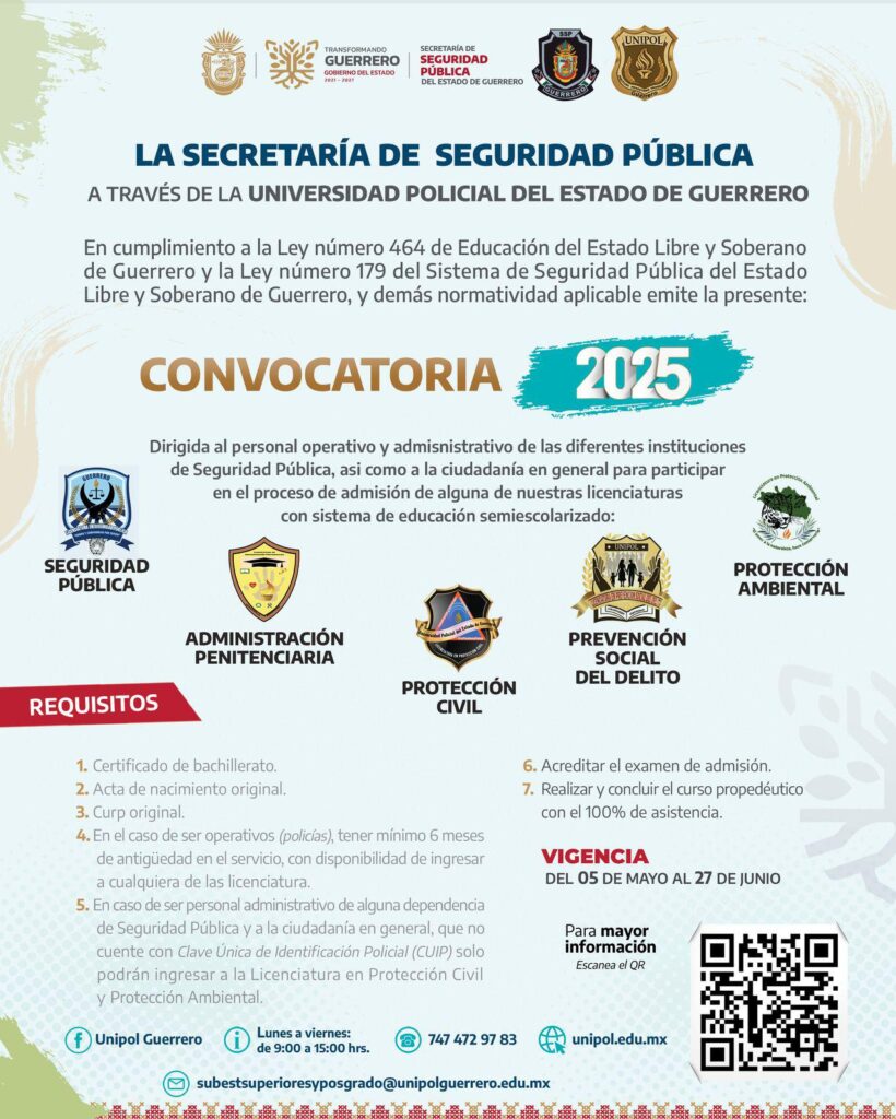 La Universidad Policial del Estado de Guerrero lanza su Convocatoria 2025 para ingreso a licenciaturas