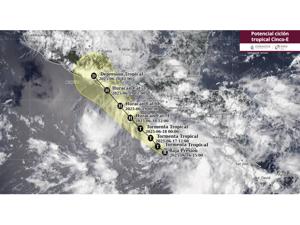 Se forma el Potencial Ciclón Tropical Cinco_E frente a las costas de Chiapas