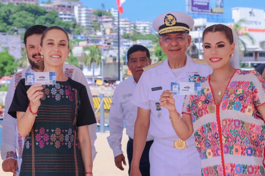 Abanderan la presidenta Claudia Sheinbaum y la gobernadora Evelyn Salgado el Marinabús Acapulco
